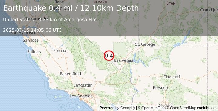 Earthquake 32 km NW of Pahrump, Nevada (0.4 ml) (2025-07-15 14:05:06 UTC)