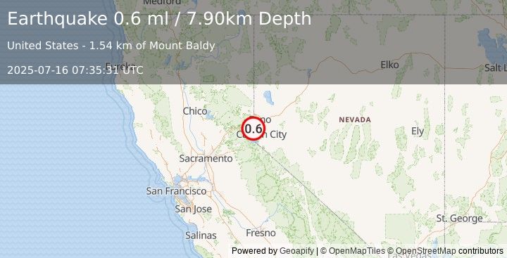 Earthquake 5 km NW of Incline Village, Nevada (0.6 ml) (2025-07-16 07:35:31 UTC)