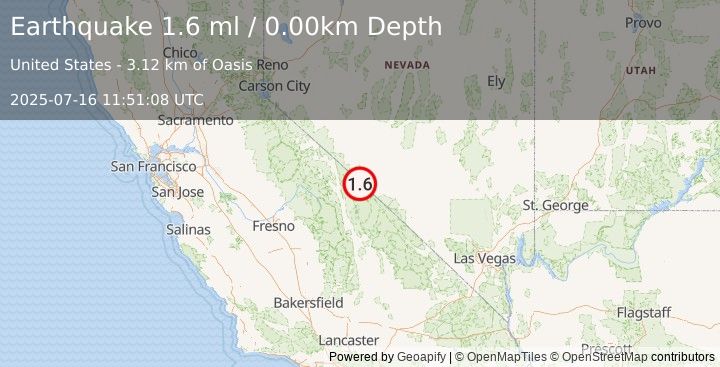 Earthquake 26 km SE of Dyer, Nevada (1.6 ml) (2025-07-16 11:51:08 UTC)