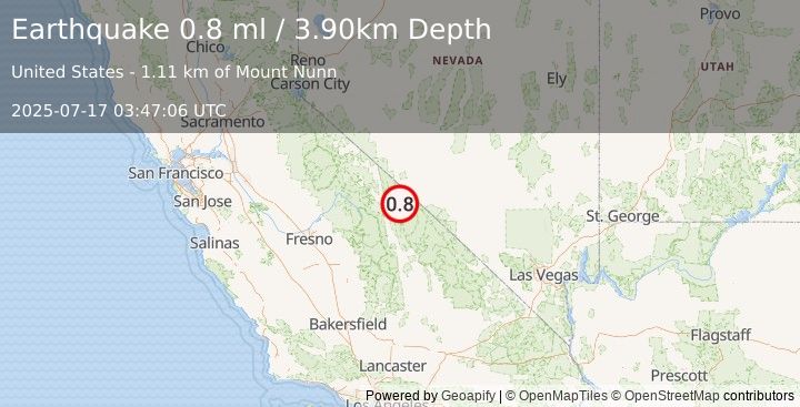 Earthquake 30 km ENE of Big Pine, California (0.8 ml) (2025-07-17 03:47:06 UTC)