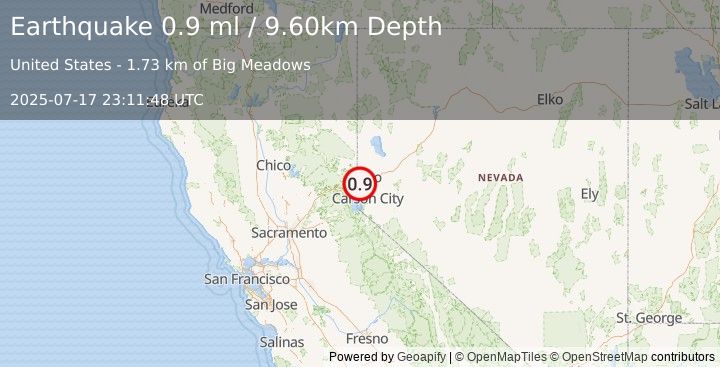 Earthquake 8 km ENE of Floriston, California (0.9 ml) (2025-07-17 23:11:49 UTC)