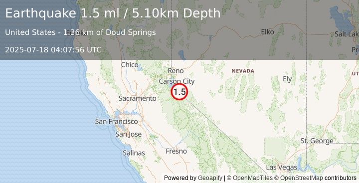 Earthquake 6 km S of Carter Springs, Nevada (1.5 ml) (2025-07-18 04:07:56 UTC)