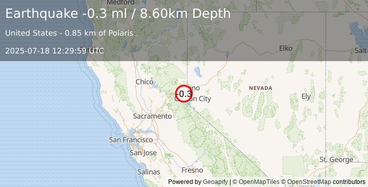 Earthquake 3 km E of Truckee, California (-0.3 ml) (2025-07-18 12:29:59 UTC)