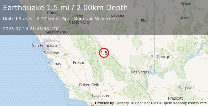 Earthquake 38 km ENE of Big Pine, California (1.5 ml) (2025-07-19 21:45:38 UTC)