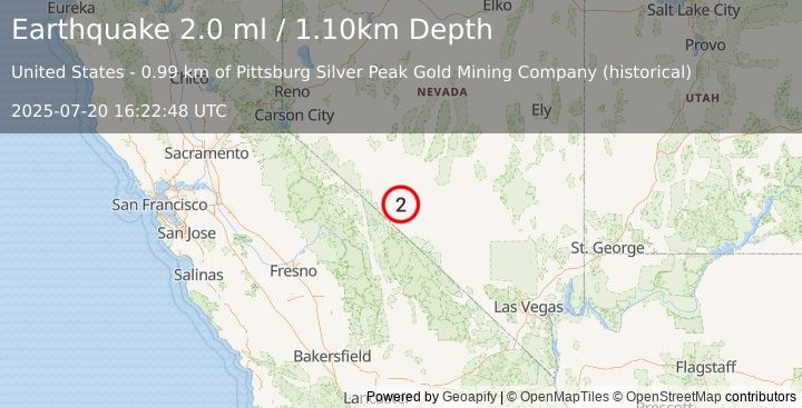 Earthquake 3 km NW of Silver Peak, Nevada (2.0 ml) (2025-07-20 16:22:48 UTC)