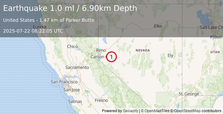 Earthquake 19 km NNE of Yerington, Nevada (1.0 ml) (2025-07-22 08:22:05 UTC)