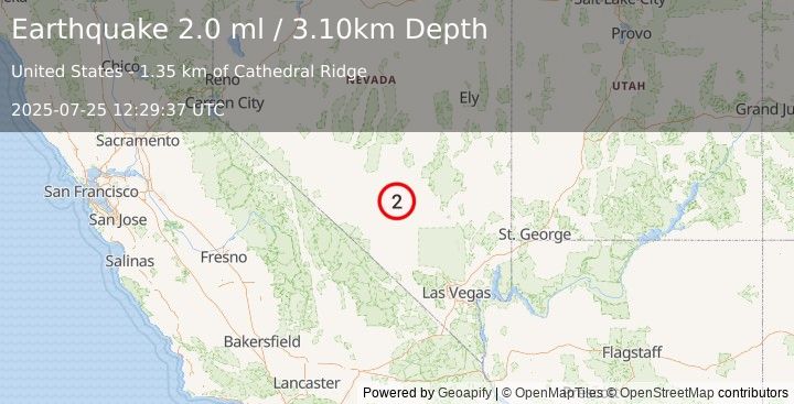 Earthquake 51 km W of Rachel, Nevada (2.0 ml) (2025-07-25 12:29:37 UTC)