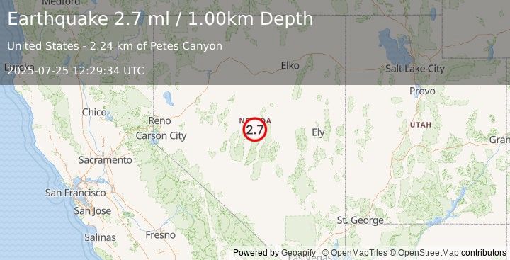 Earthquake 20 km ENE of Kingston, Nevada (2.7 ml) (2025-07-25 12:29:34 UTC)