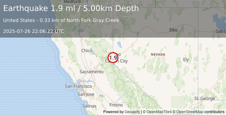 Earthquake 5 km SSE of Floriston, California (1.9 ml) (2025-07-26 22:06:22 UTC)