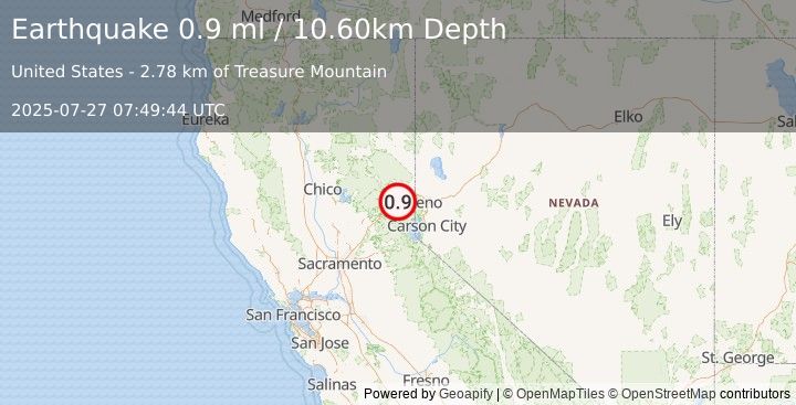 Earthquake 8 km SSE of Sierraville, California (0.9 ml) (2025-07-27 07:49:44 UTC)