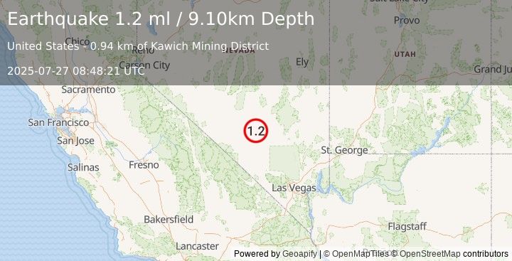 Earthquake 51 km W of Rachel, Nevada (1.2 ml) (2025-07-27 08:48:21 UTC)