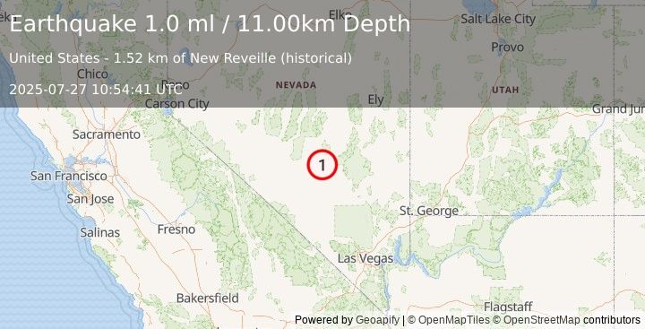 Earthquake 55 km NW of Rachel, Nevada (1.0 ml) (2025-07-27 10:54:41 UTC)