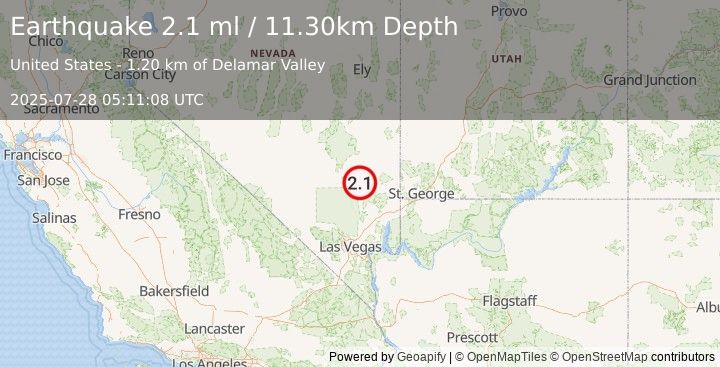 Earthquake 22 km ESE of Alamo, Nevada (2.1 ml) (2025-07-28 05:11:08 UTC)