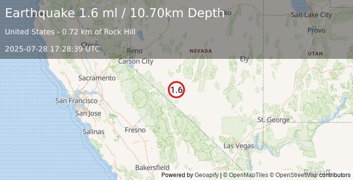 Earthquake 30 km SSE of Mina, Nevada (1.6 ml) (2025-07-28 17:28:39 UTC)