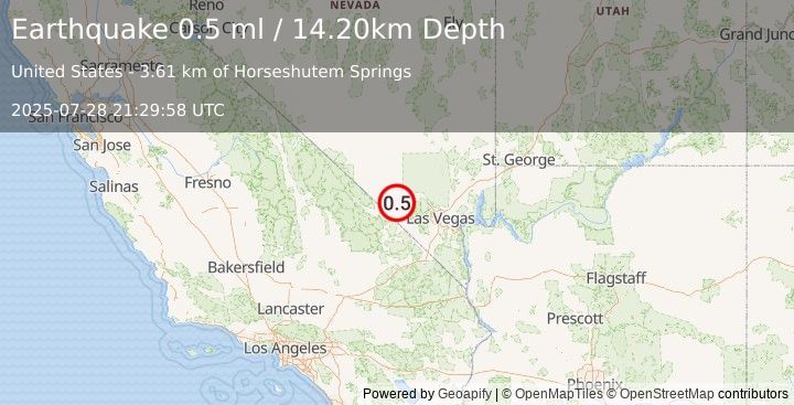 Earthquake 22 km N of Pahrump, Nevada (0.5 ml) (2025-07-28 21:29:58 UTC)