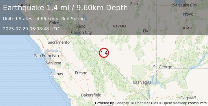Earthquake 29 km N of Dyer, Nevada (1.4 ml) (2025-07-29 06:08:48 UTC)