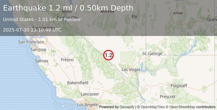 Earthquake 11 km N of Beatty, Nevada (1.2 ml) (2025-07-30 23:10:49 UTC)