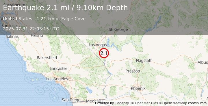 Earthquake 15 km ESE of Nelson, Nevada (2.1 ml) (2025-07-31 22:03:15 UTC)