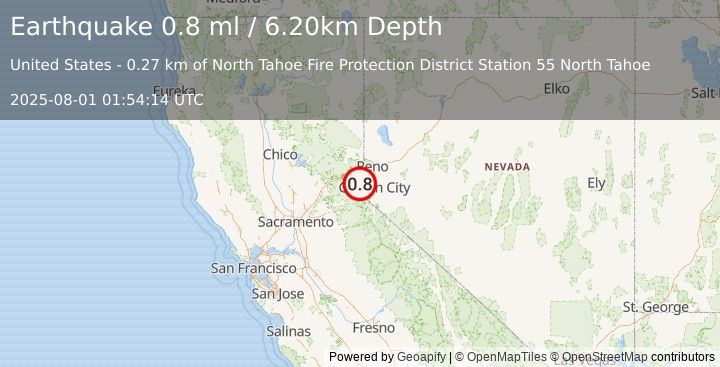 Earthquake 0 km NW of Carnelian Bay, California (0.8 ml) (2025-08-01 01:54:14 UTC)