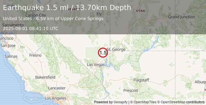 Earthquake 24 km N of Moapa Town, Nevada (1.5 ml) (2025-08-01 08:41:10 UTC)
