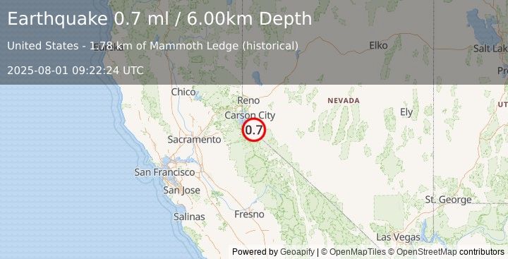 Earthquake 5 km S of Carter Springs, Nevada (0.7 ml) (2025-08-01 09:22:24 UTC)