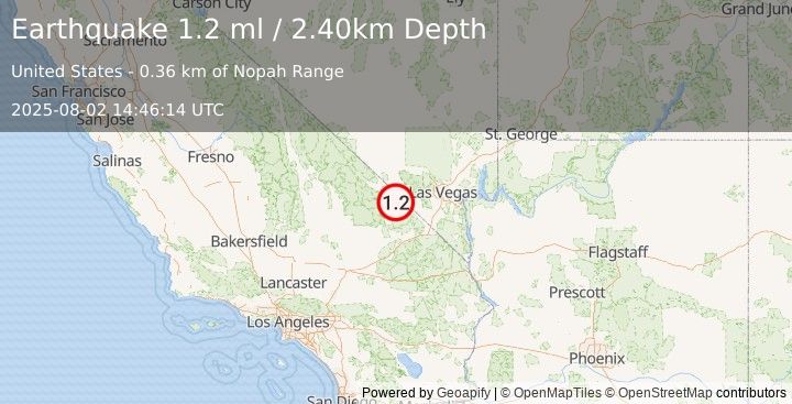 Earthquake 17 km ENE of Shoshone, California (1.2 ml) (2025-08-02 14:46:14 UTC)
