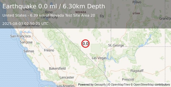 Earthquake 47 km NE of Beatty, Nevada (0.0 ml) (2025-08-03 02:50:21 UTC)