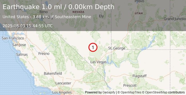 Earthquake 46 km WSW of Alamo, Nevada (1.0 ml) (2025-08-03 15:44:55 UTC)