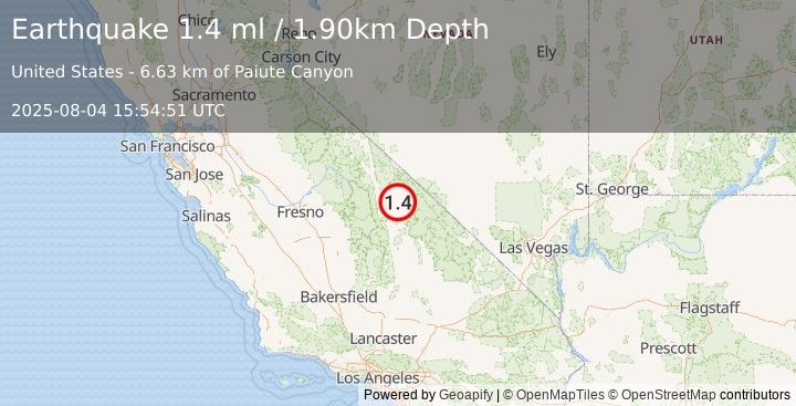 Earthquake 32 km ENE of Independence, California (1.4 ml) (2025-08-04 15:54:51 UTC)