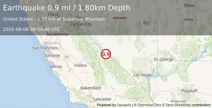 Earthquake 33 km SSE of Dyer, Nevada (0.9 ml) (2025-08-06 08:54:46 UTC)