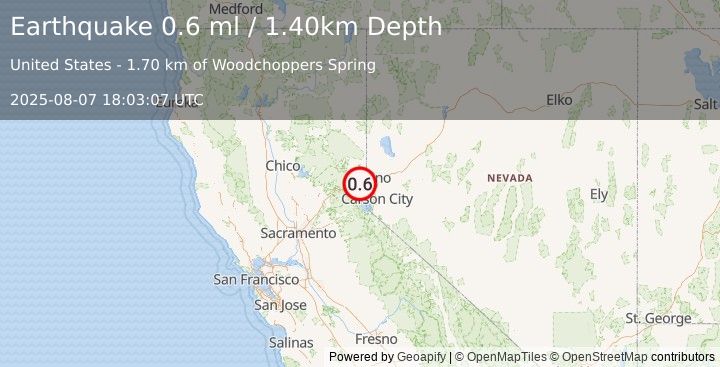 Earthquake 10 km WNW of Floriston, California (0.8 ml) (2025-08-07 18:03:08 UTC)
