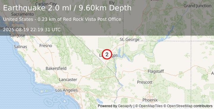 Earthquake 10 km N of Spring Valley, Nevada (2.0 ml) (2025-08-19 22:19:31 UTC)