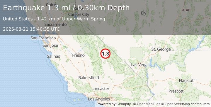Earthquake 38 km NE of Lone Pine, California (1.3 ml) (2025-08-21 15:40:35 UTC)