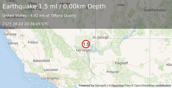 Earthquake 29 km WSW of Moapa Town, Nevada (1.5 ml) (2025-08-22 20:38:05 UTC)