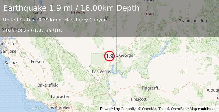 Earthquake 44 km S of Caliente, Nevada (1.8 ml) (2025-08-23 01:07:33 UTC)