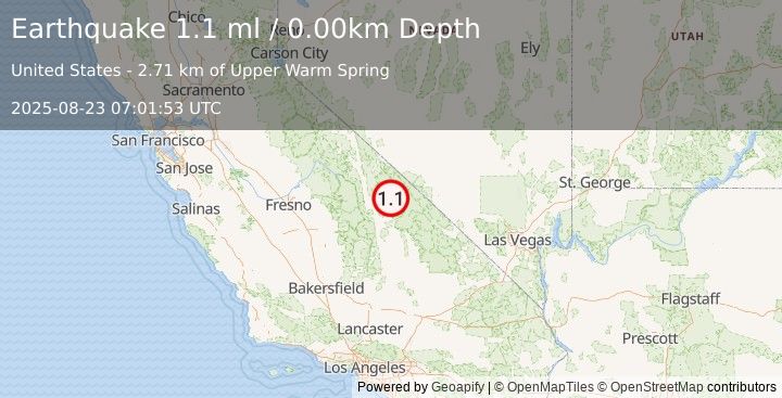 Earthquake 40 km NE of Lone Pine, California (1.1 ml) (2025-08-23 07:01:53 UTC)