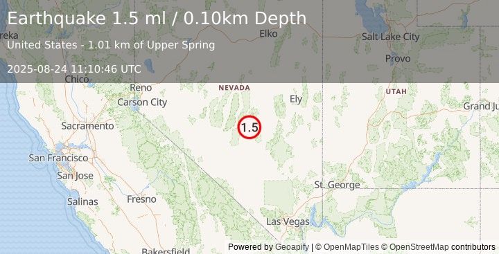 Earthquake 92 km NE of Tonopah, Nevada (1.5 ml) (2025-08-24 11:10:46 UTC)
