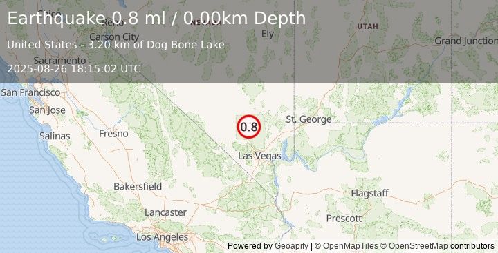 Earthquake 41 km NNE of Indian Springs, Nevada (0.8 ml) (2025-08-26 18:15:02 UTC)