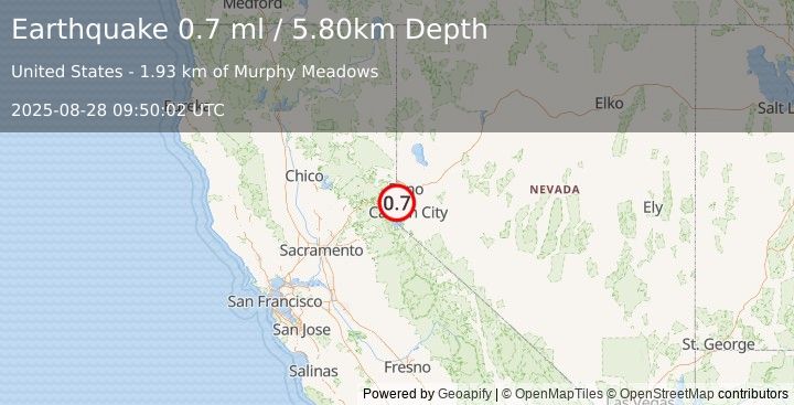 Earthquake 7 km NNW of Incline Village, Nevada (0.7 ml) (2025-08-28 09:50:02 UTC)
