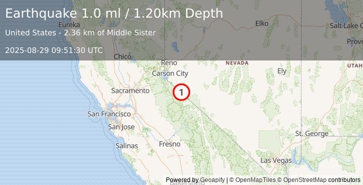 Earthquake 18 km E of Walker, California (1.0 ml) (2025-08-29 09:51:30 UTC)
