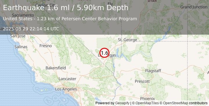 Earthquake 19 km N of Summerlin South, Nevada (1.6 ml) (2025-08-29 22:14:14 UTC)