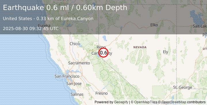 Earthquake 5 km SW of Dayton, Nevada (0.6 ml) (2025-08-30 09:32:45 UTC)