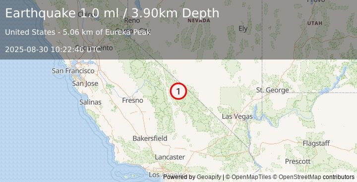 Earthquake 49 km NE of Independence, California (1.0 ml) (2025-08-30 10:22:46 UTC)