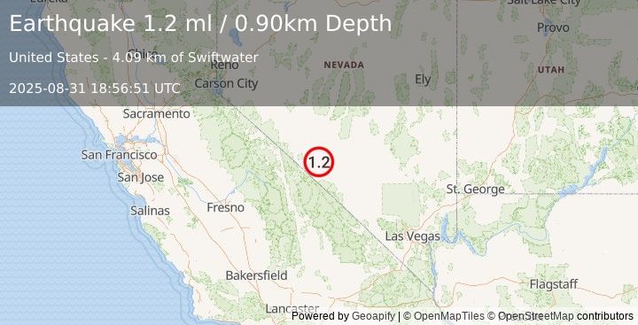 Earthquake 21 km SE of Silver Peak, Nevada (1.2 ml) (2025-08-31 18:56:51 UTC)