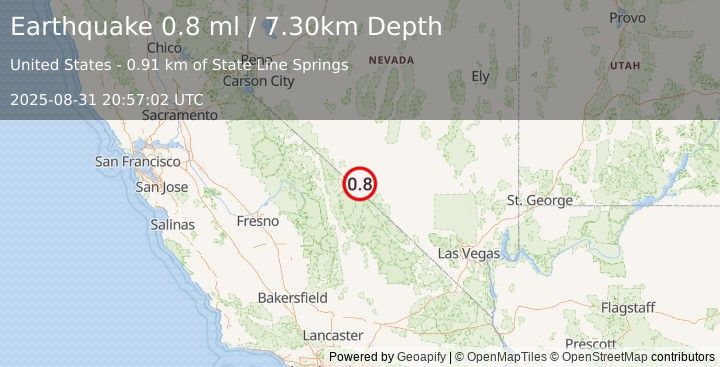 Earthquake 41 km SSE of Silver Peak, Nevada (0.8 ml) (2025-08-31 20:57:02 UTC)