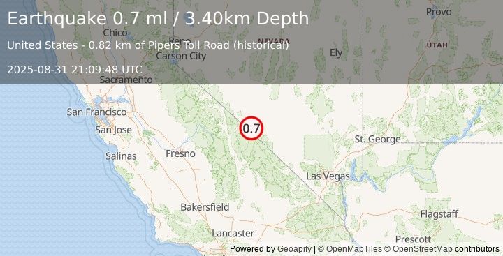 Earthquake 43 km S of Silver Peak, Nevada (0.7 ml) (2025-08-31 21:09:48 UTC)