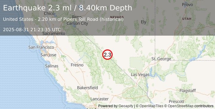 Earthquake 45 km S of Silver Peak, Nevada (2.3 ml) (2025-08-31 21:23:35 UTC)