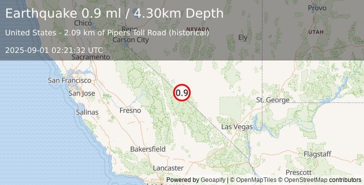 Earthquake 45 km S of Silver Peak, Nevada (0.9 ml) (2025-09-01 02:21:32 UTC)