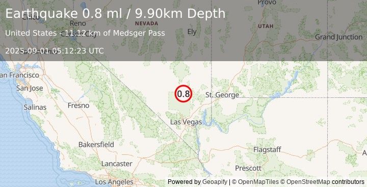 Earthquake 26 km SSW of Alamo, Nevada (0.8 ml) (2025-09-01 05:12:23 UTC)