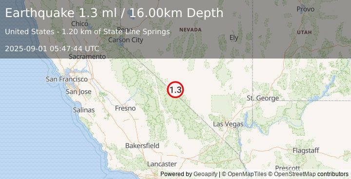 Earthquake 40 km SSE of Silver Peak, Nevada (1.3 ml) (2025-09-01 05:47:44 UTC)